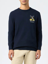 Man blue sweater Heron with Snoopy special weekend embroidery | SNOOPY PEANUTS SPECIAL EDITION