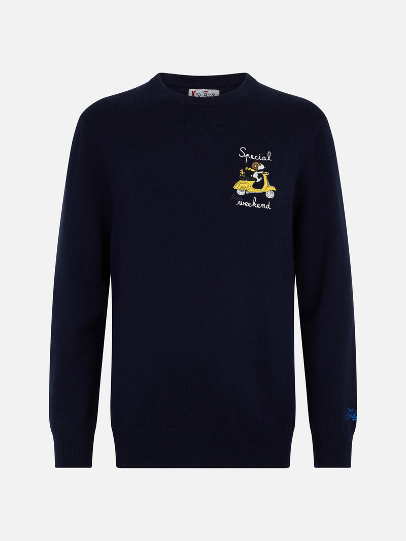 Maglione da uomo blu Heron con ricamo special weekend Snoopy | EDIZIONE SPECIALE SNOOPY PEANUTS