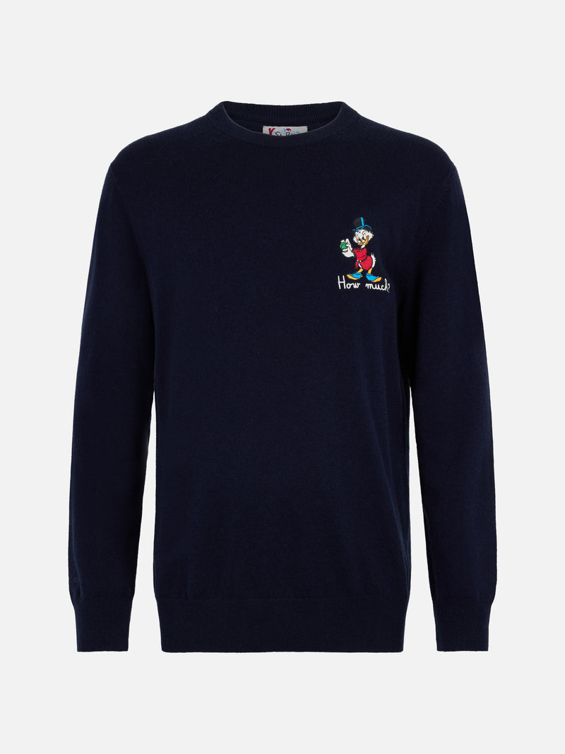 Blauer Pullover für Herren mit Heron-Motiv und Dagobert Duck-Stickerei | DISNEY SPECIAL EDITION