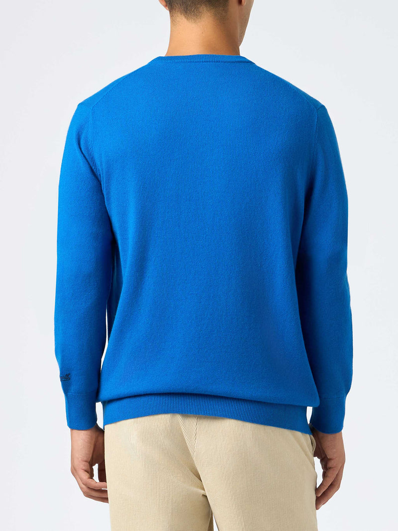 Man ski blue sweater Heron with Grappino vs Bombardino embroidery