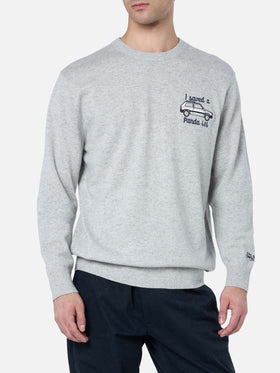 Man gray sweater Heron with I saved a Panda 4x4 embroidery | FIAT PANDA SPECIAL EDITION - MC2 Saint Barth