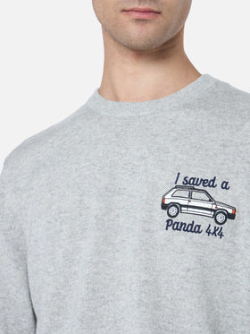 Man gray sweater Heron with I saved a Panda 4x4 embroidery | FIAT PANDA SPECIAL EDITION - MC2 Saint Barth