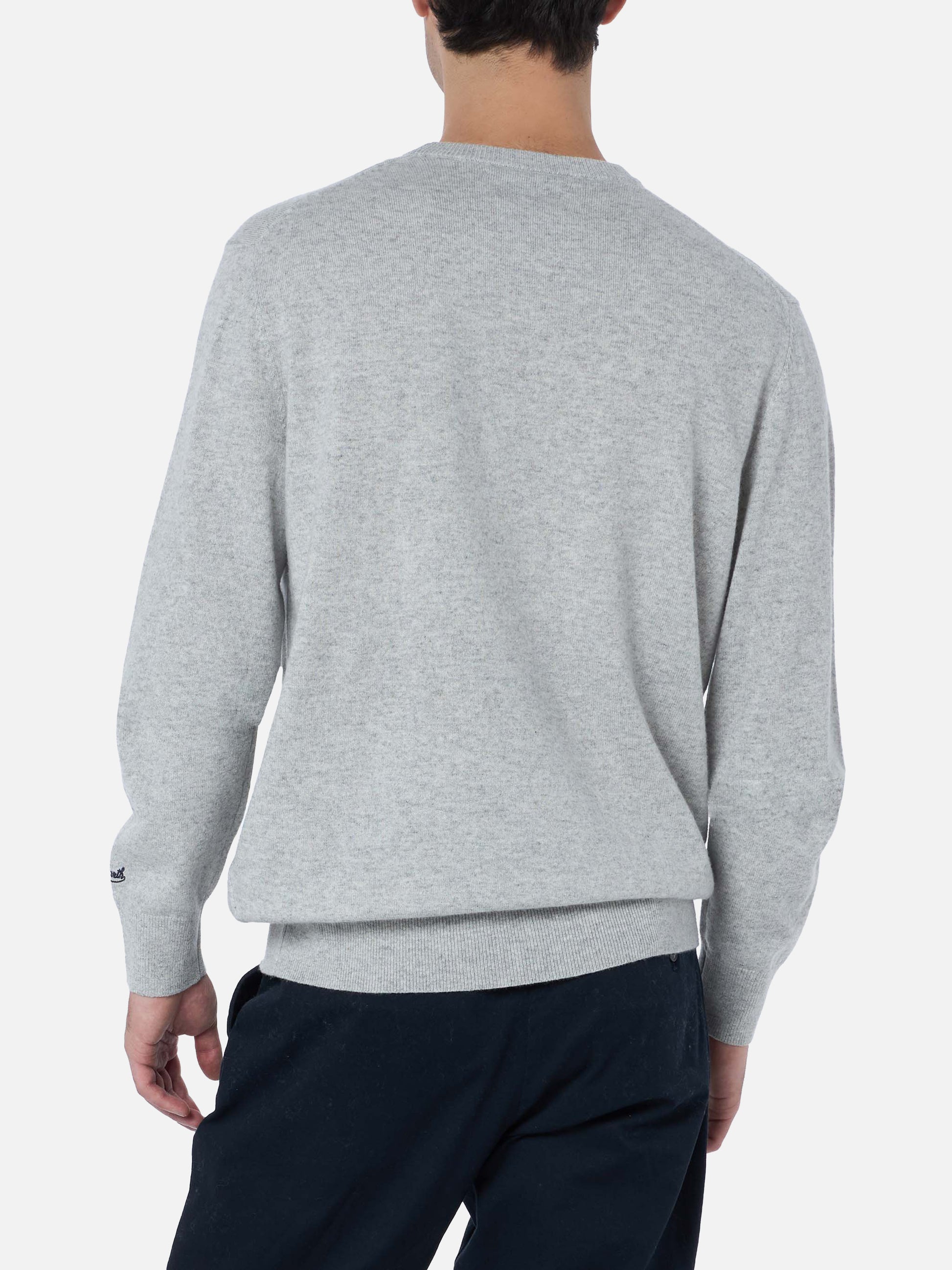 Man gray sweater Heron with I saved a Panda 4x4 embroidery | FIAT PANDA SPECIAL EDITION - MC2 Saint Barth