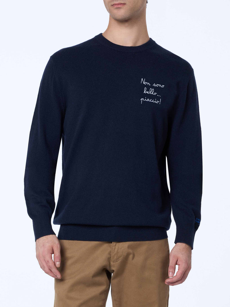 Man blue sweater Heron Light with Non sono bello, piaccio! embroidery| VACANZE DI NATALE SPECIAL EDITION