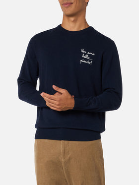 Man blue sweater Heron Light with Non sono bello, piaccio! embroidery| VACANZE DI NATALE SPECIAL EDITION - MC2 Saint Barth