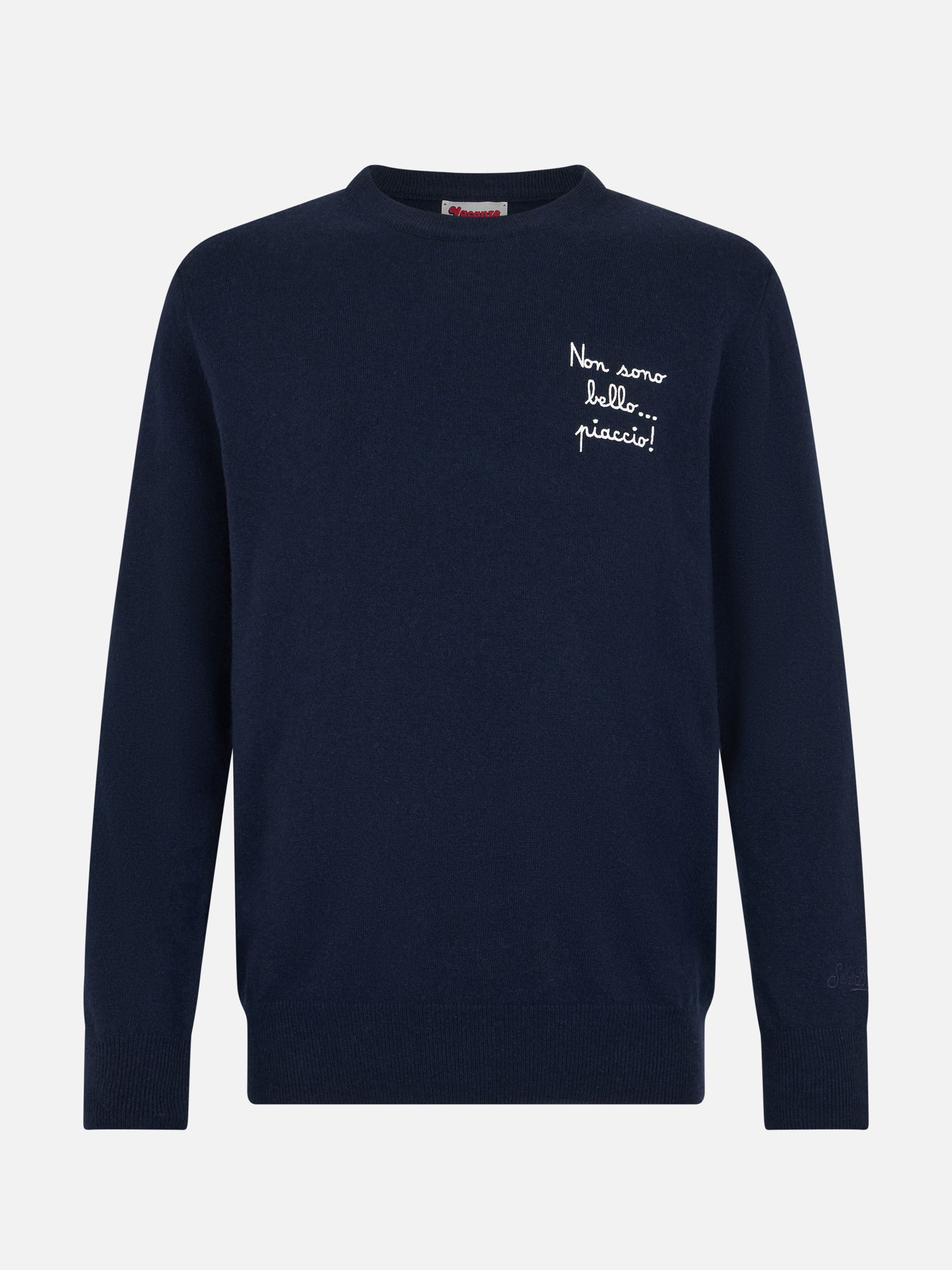 Man blue sweater Heron Light with Non sono bello, piaccio! embroidery| VACANZE DI NATALE SPECIAL EDITION - MC2 Saint Barth