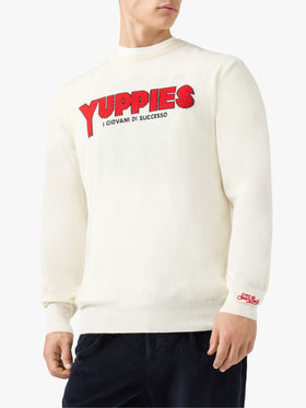 Heron Light crewneck in white with Yuppies jacquard and embroidery | YUPPIES SPECIAL EDITION
