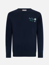 Blauer Herrenpullover Heron mit Gin Tonic Champ-Stickerei