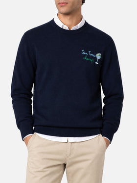 Navy blue Heron Light crewneck sweater with Gin tonic champ embroidery