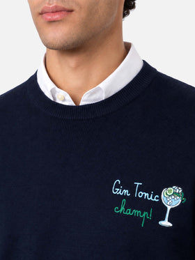 Navy blue Heron Light crewneck sweater with Gin tonic champ embroidery