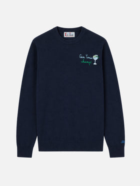 Navy blue Heron Light crewneck sweater with Gin tonic champ embroidery