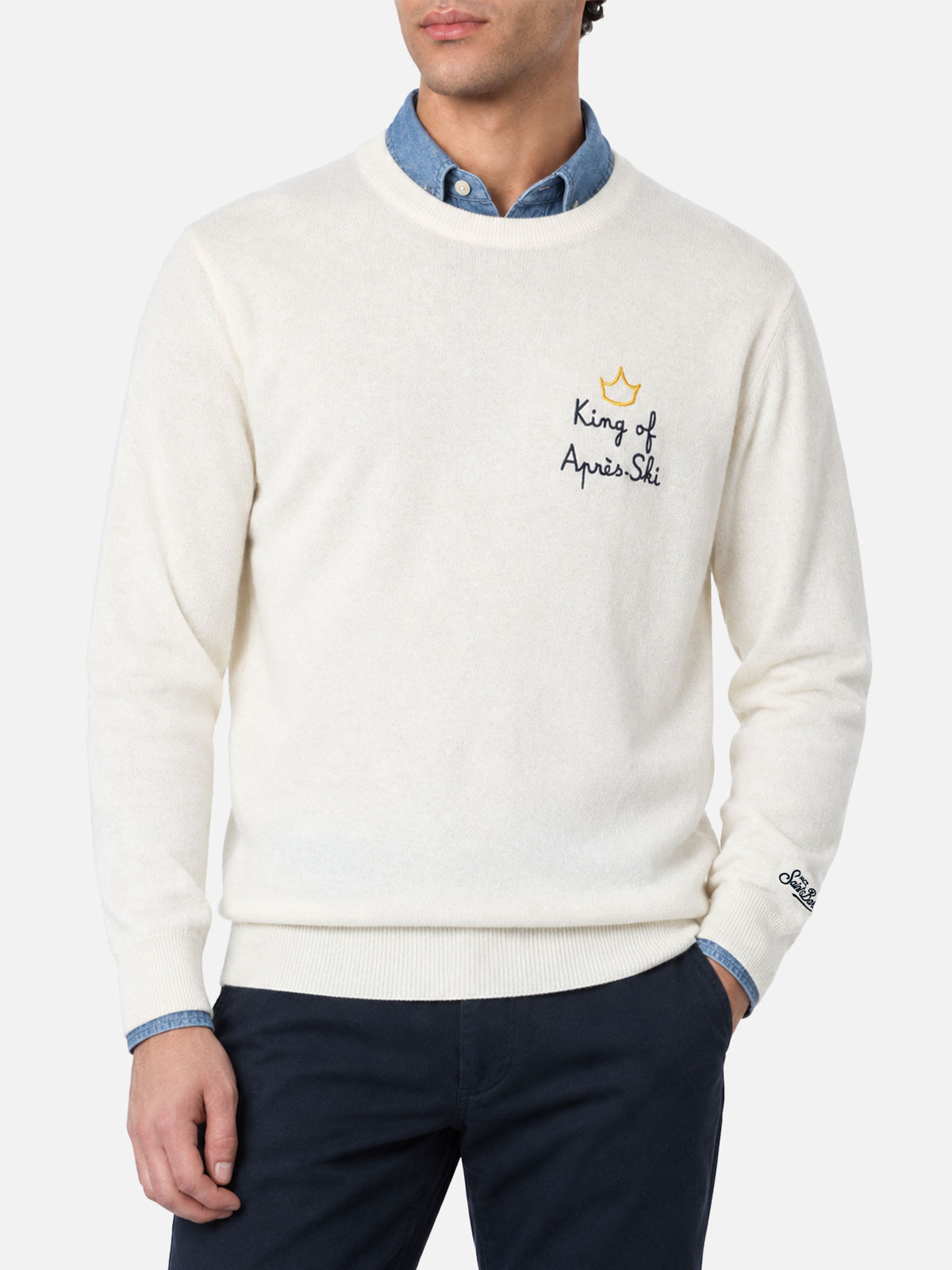 Rundhalspullover Heron mit King of apres ski-Stickerei 