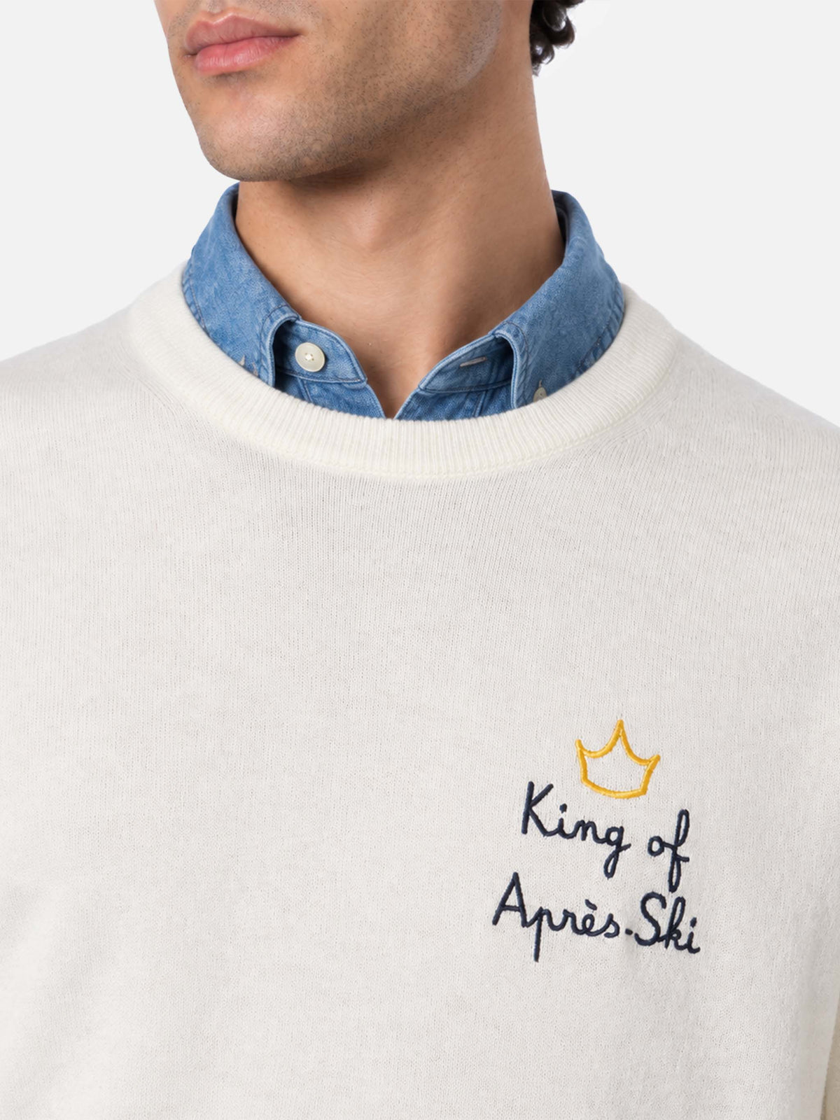 Rundhalspullover Heron mit King of apres ski-Stickerei 