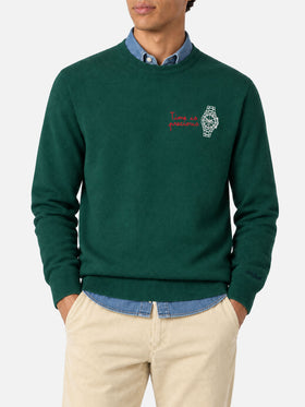 Maglione girocollo Heron con ricamo Time is precious