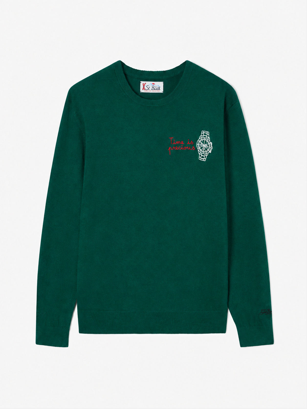 Maglione girocollo Heron con ricamo Time is precious