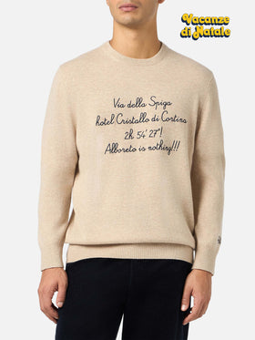 Crewneck Heron Light with Via della Spiga... embroidery | VACANZE DI NATALE SPECIAL EDITION