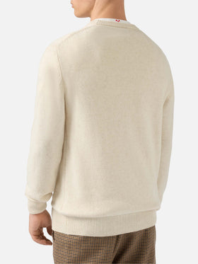 Heron-Pullover in Beige mit Cortina-Postkarten-Jacquardmuster