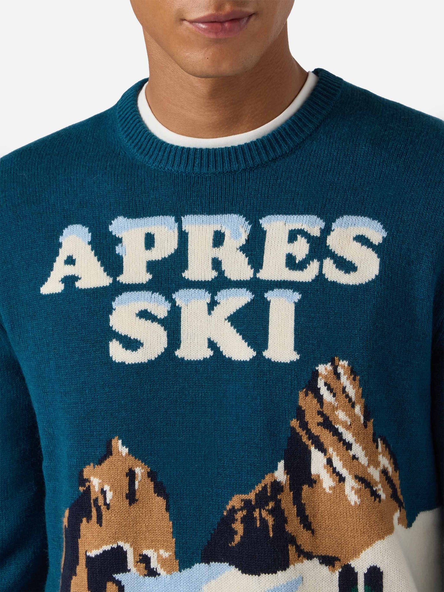 Heron-Pullover in Türkisgrün mit Après-Ski-Postkarten-Jacquard