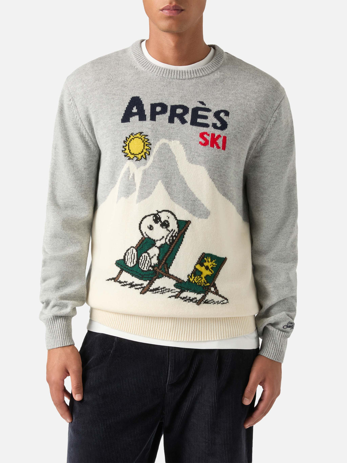 Grey Heron crewneck knit with Snoopy intarsia | Special edition