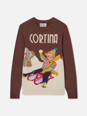 Pull col rond avec jacquard carte postale Cortina 