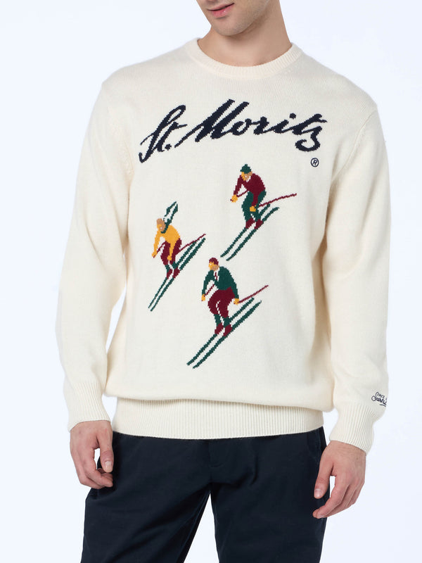 Man white sweater Heron with jacquard print St. Moritz ski | ST. MORITZ TOP OF THE WORLD SPECIAL EDITION