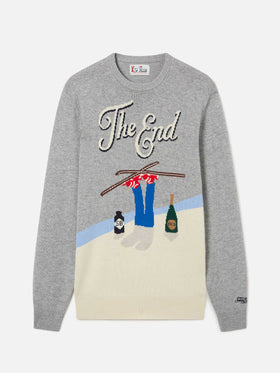 Crewneck-Strickpullover Grey Heron mit The End Intarsie 