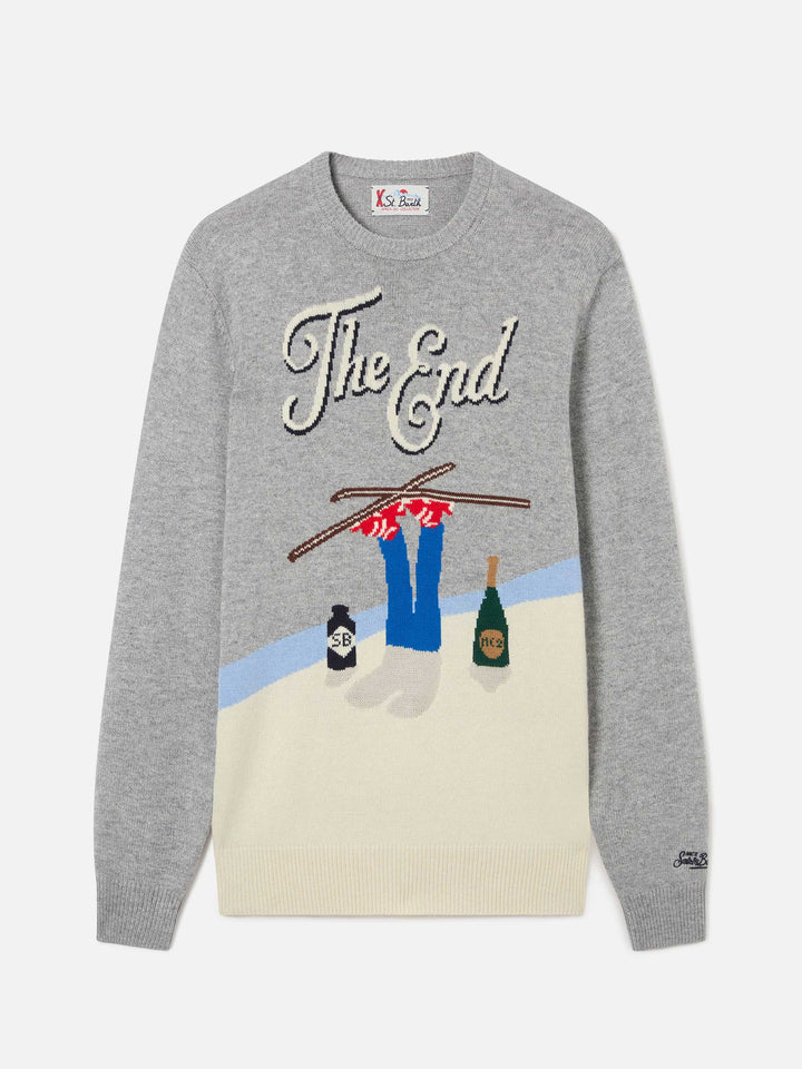 Maglia girocollo Heron grigia con intarsio The End