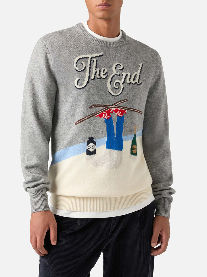 Grey Heron crewneck knit with The End intarsia