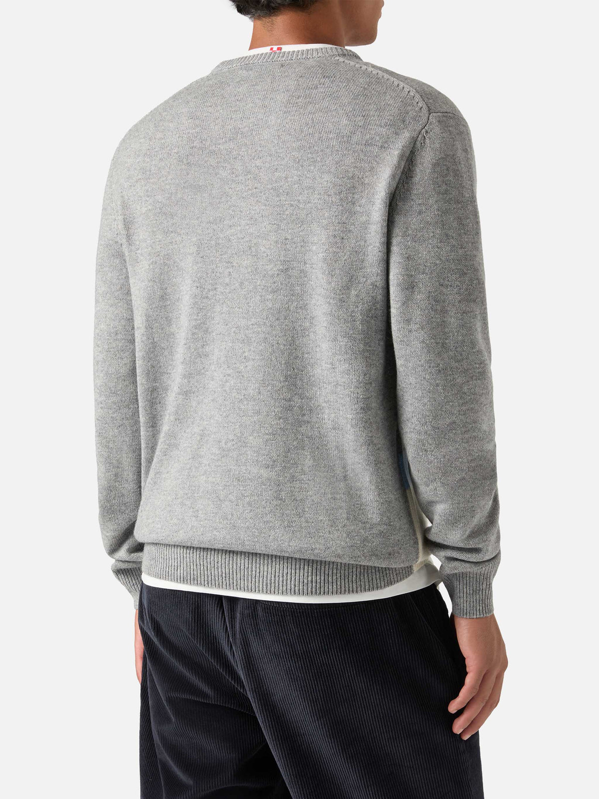 Grey Heron crewneck knit with The End intarsia