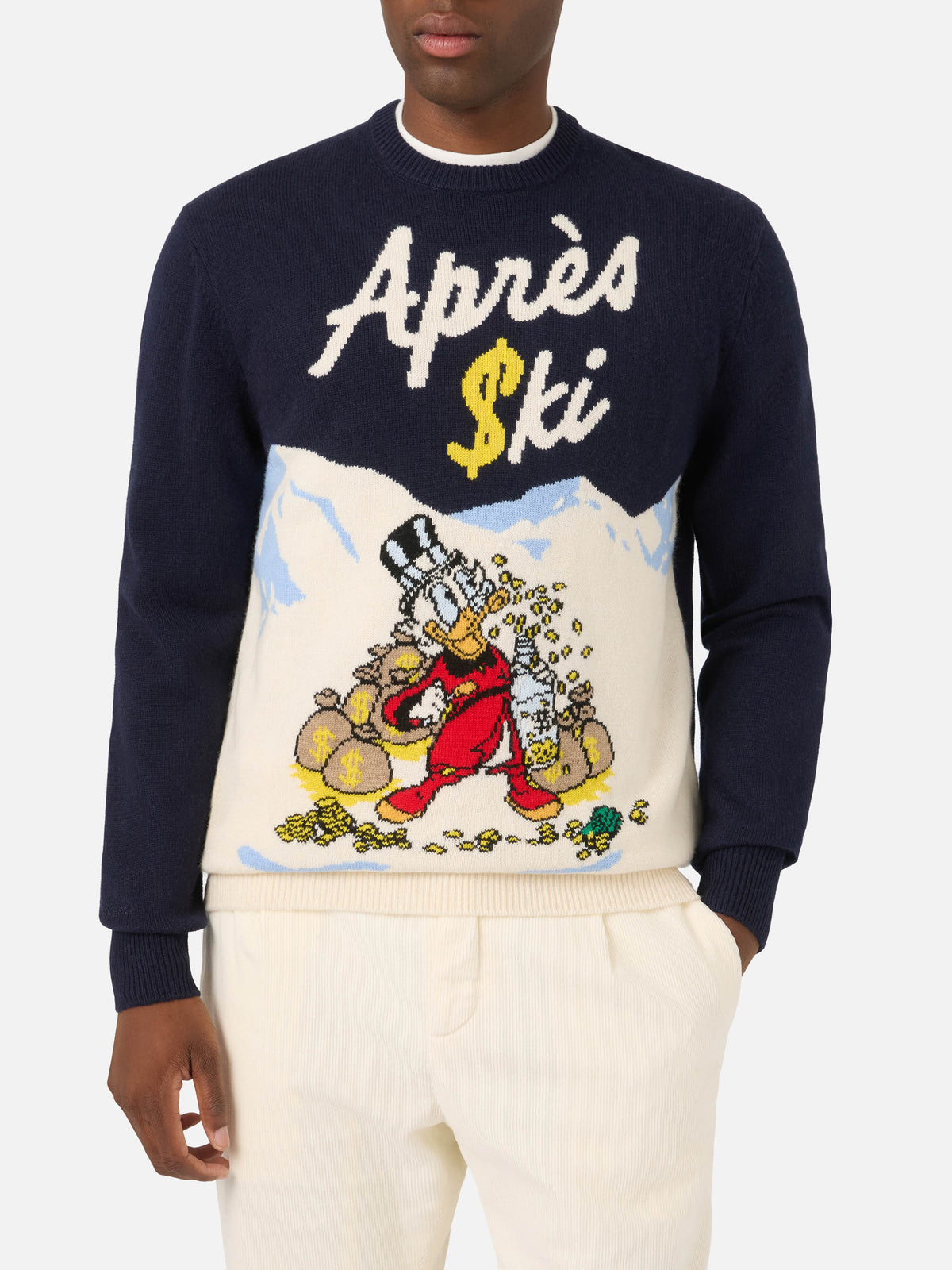 Marineblauer blue Heron Rundhalsstrickpullover mit Scrooge McDuck-Intarsie | Special edition 
