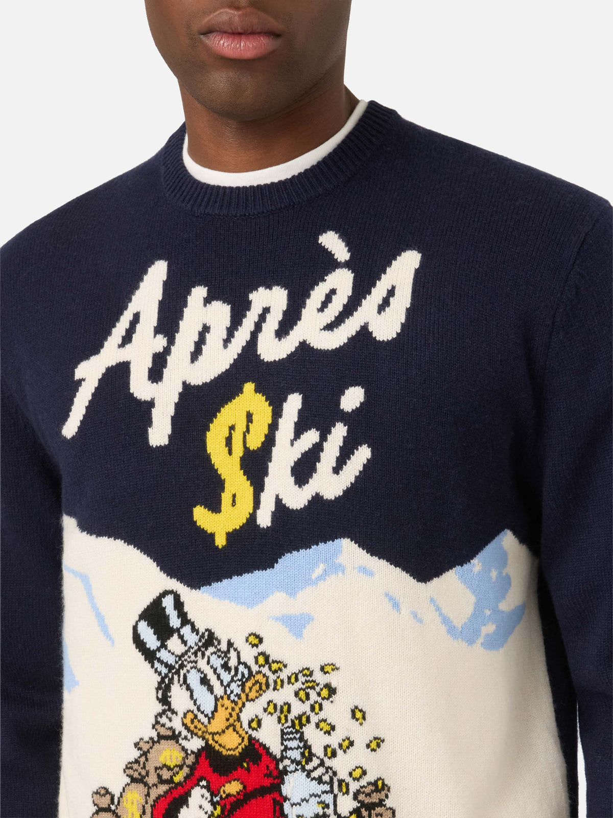 Marineblauer blue Heron Rundhalsstrickpullover mit Scrooge McDuck-Intarsie | Special edition 