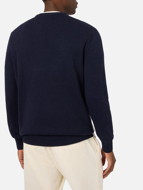 Marineblauer blue Heron Rundhalsstrickpullover mit Scrooge McDuck-Intarsie | Special edition 