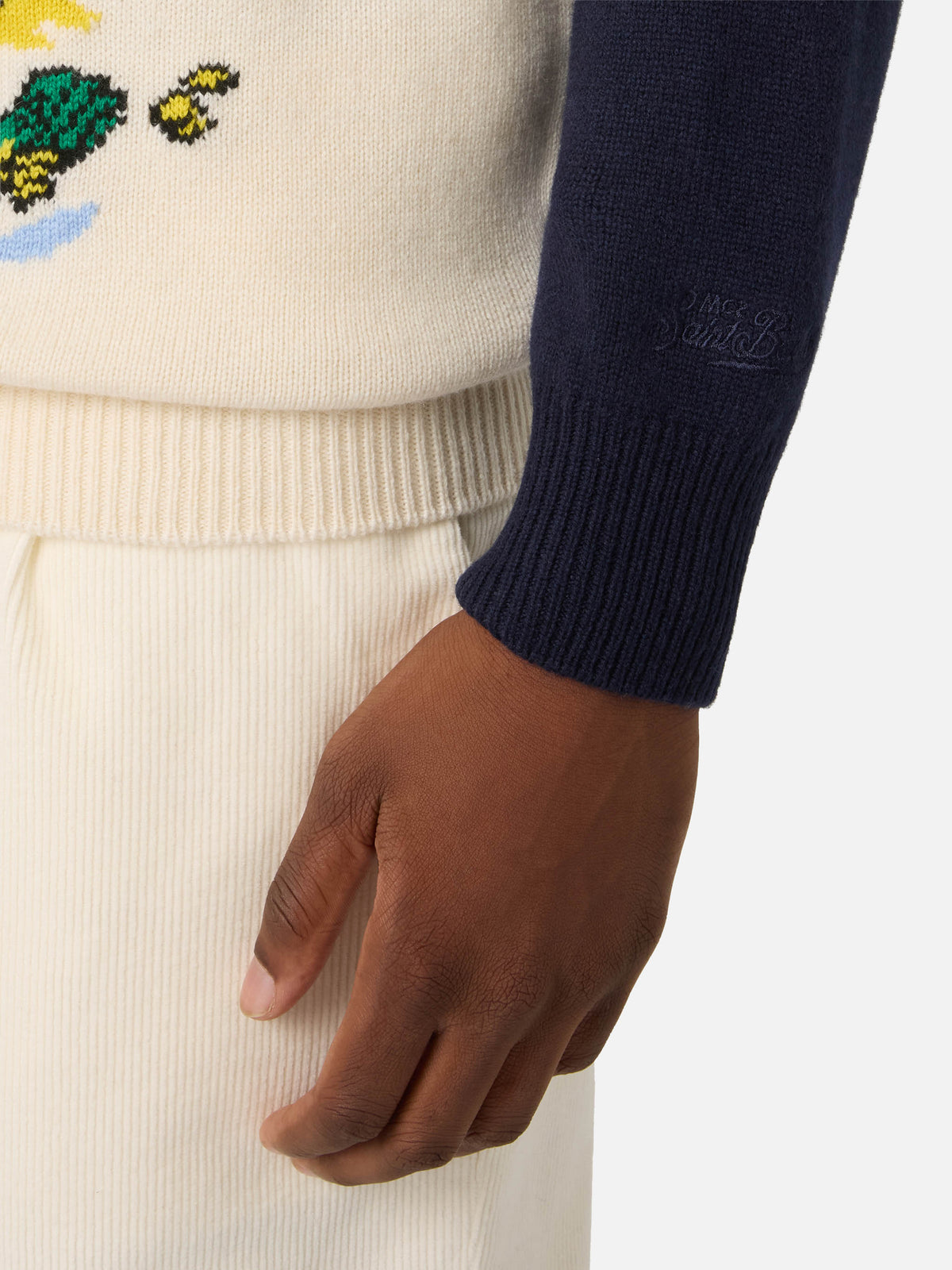 Marineblauer blue Heron Rundhalsstrickpullover mit Scrooge McDuck-Intarsie | Special edition 