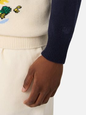 Marineblauer blue Heron Rundhalsstrickpullover mit Scrooge McDuck-Intarsie | Special edition 
