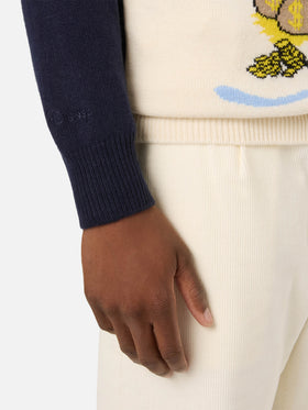 Marineblauer blue Heron Rundhalsstrickpullover mit Scrooge McDuck-Intarsie | Special edition 