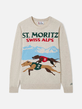 Pull Heron blanc carte postale St. Moritz 