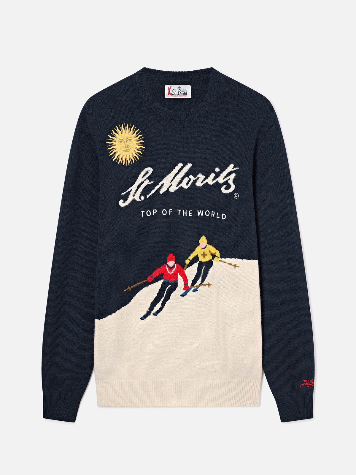 Maglia girocollo Heron blu navy con intarsio e ricamo St. Moritz | Special edition