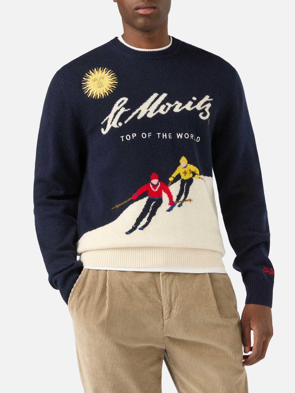 Maglia girocollo Heron blu navy con intarsio e ricamo St. Moritz | Special edition