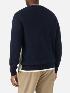 Maglia girocollo Heron blu navy con intarsio e ricamo St. Moritz | Special edition
