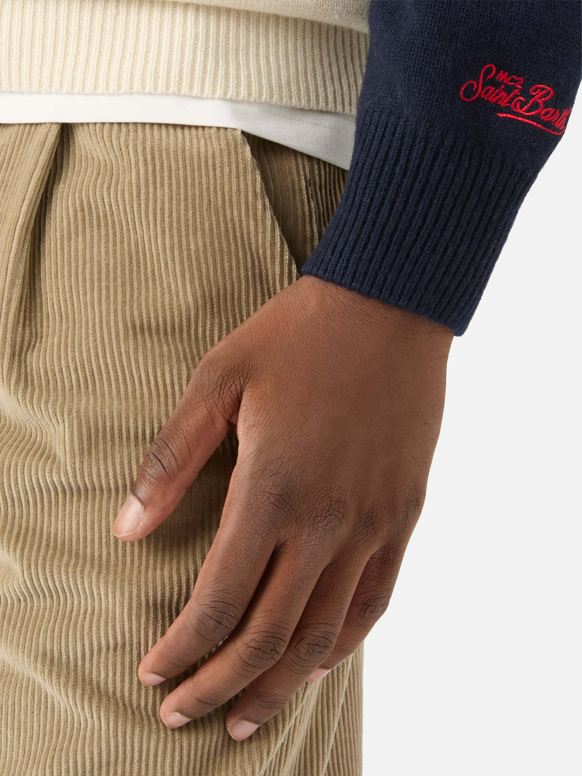 Maglia girocollo Heron blu navy con intarsio e ricamo St. Moritz | Special edition