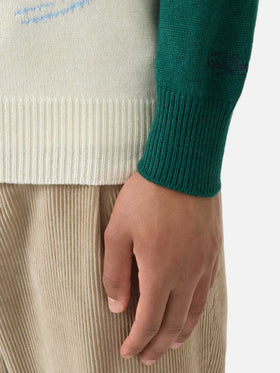 Rundhalspullover Heron mit Courchevel-Postkarten-Jacquard 