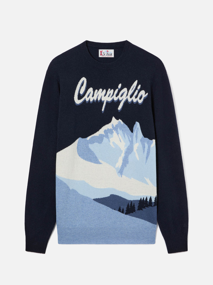 Maglia girocollo Heron blu navy con intarsio Campiglio