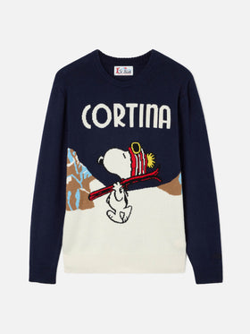 Marineblauer blue Heron Rundhals-Strickpullover mit Snoopy Cortina-Intarsie | Special edition 