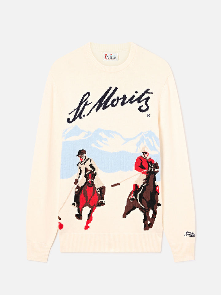 Maglia girocollo Heron grigia con intarsio St. Moritz | Special edition