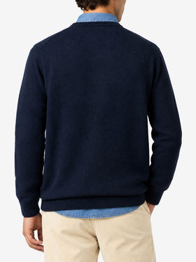 Navy blue Heron crewneck sweater with Cortina ski jacquard
