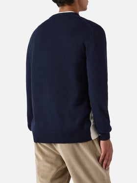 Heron-Pullover in Blau mit Cortina-Postkarten-Jacquardmuster