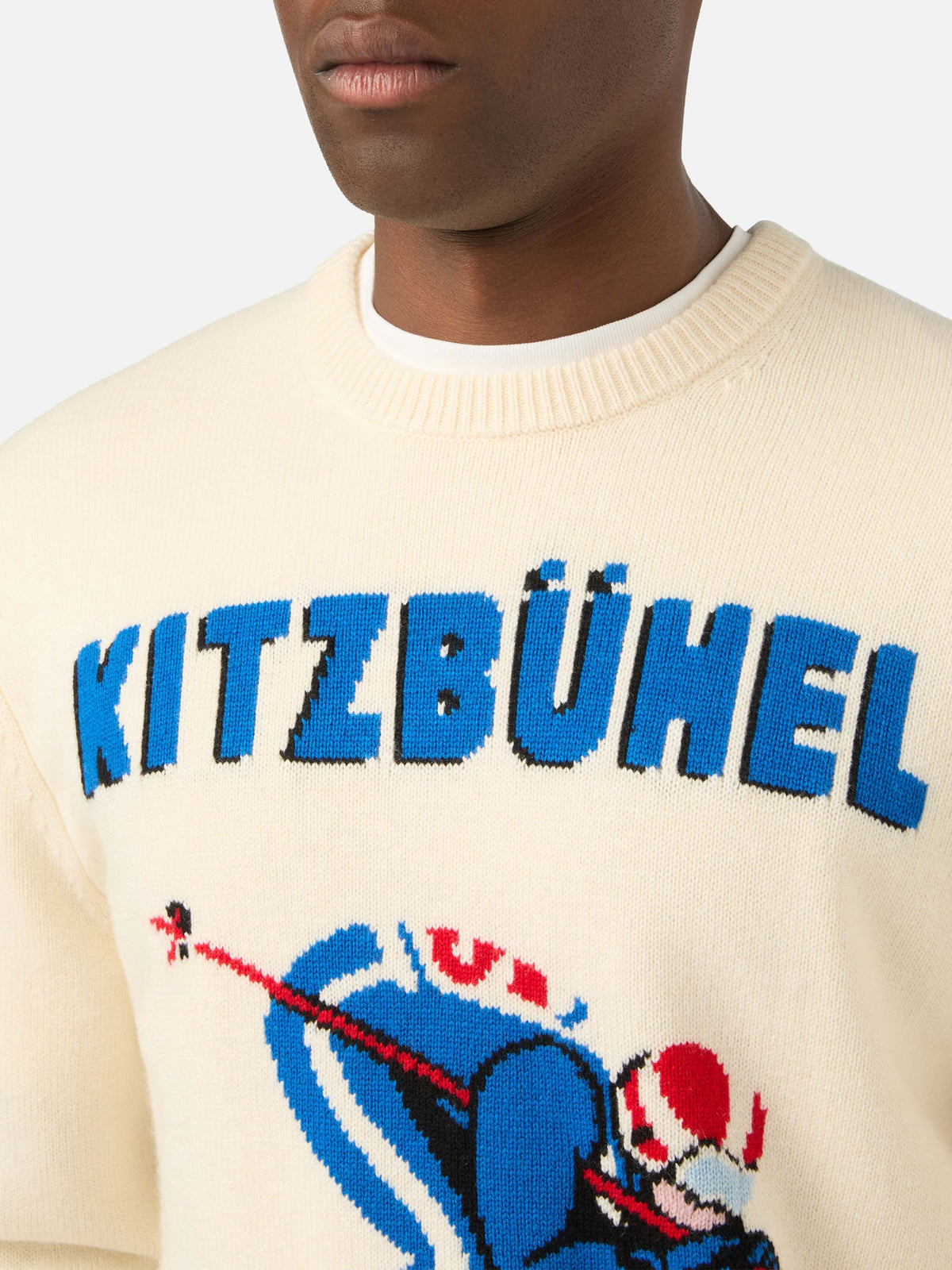 Grey Heron crewneck knit with Kitzbühel intarsia