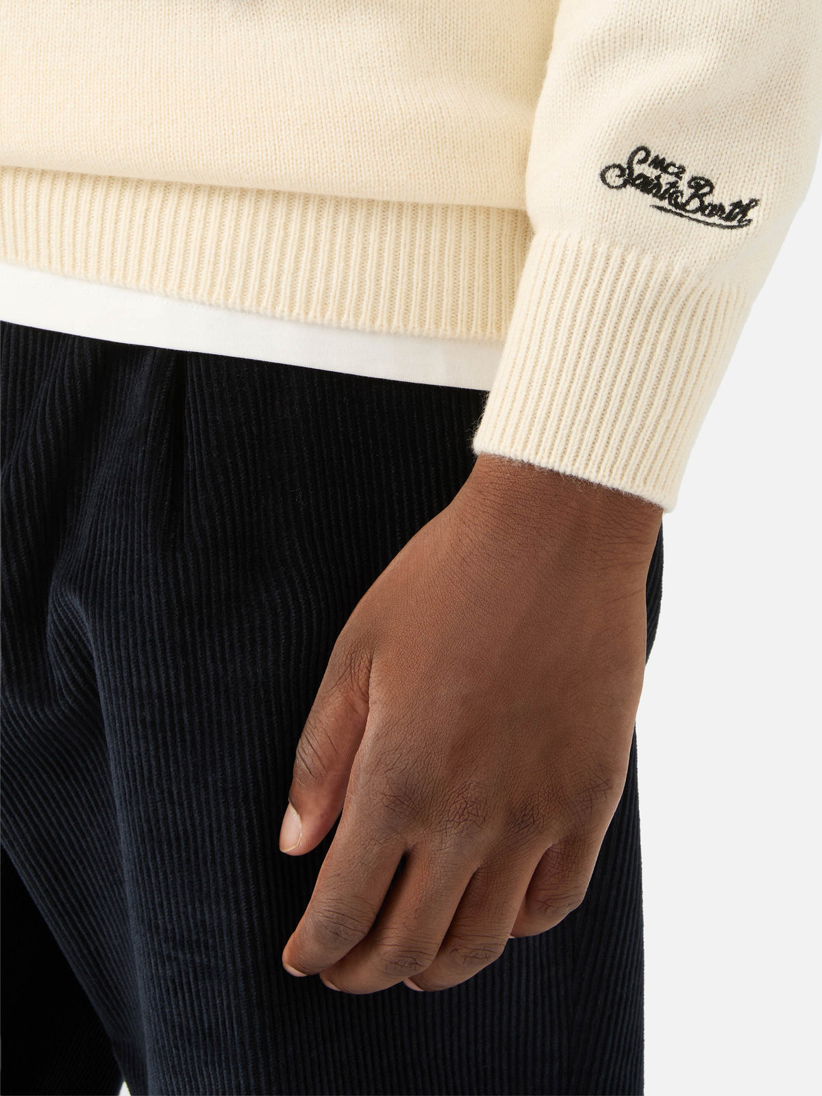 Grey Heron crewneck knit with Kitzbühel intarsia