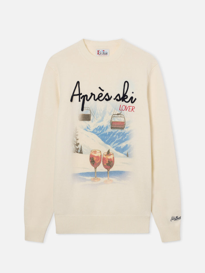 Grey Heron wool and cashmere blend crewneck with Après Ski Lover intarsia and embroidery