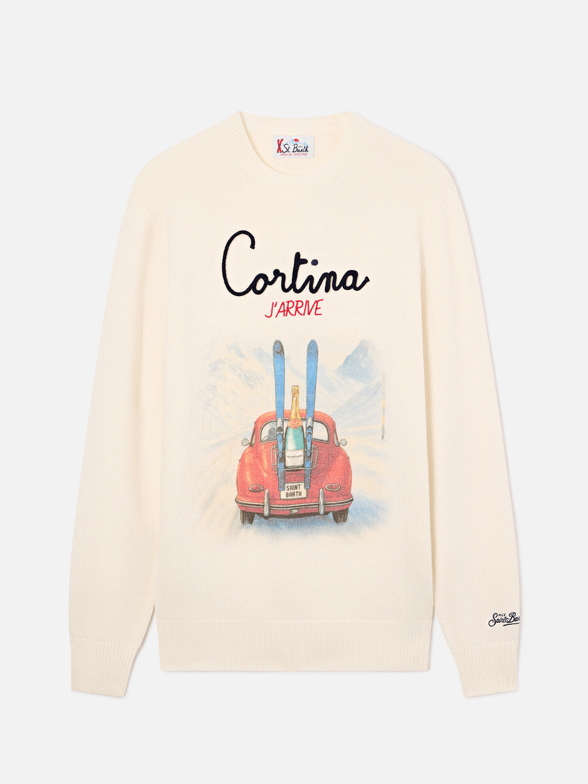 Rundhalspullover aus einer Woll- und Kaschmirmischung in Grey Heron mit Cortina J'arrive Intarsie und Stickerei 